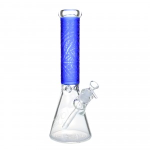 Clover Glass - 14" Monoculus Art Sand Blasted Beaker Water Pipe - Blue [WPB-333]
